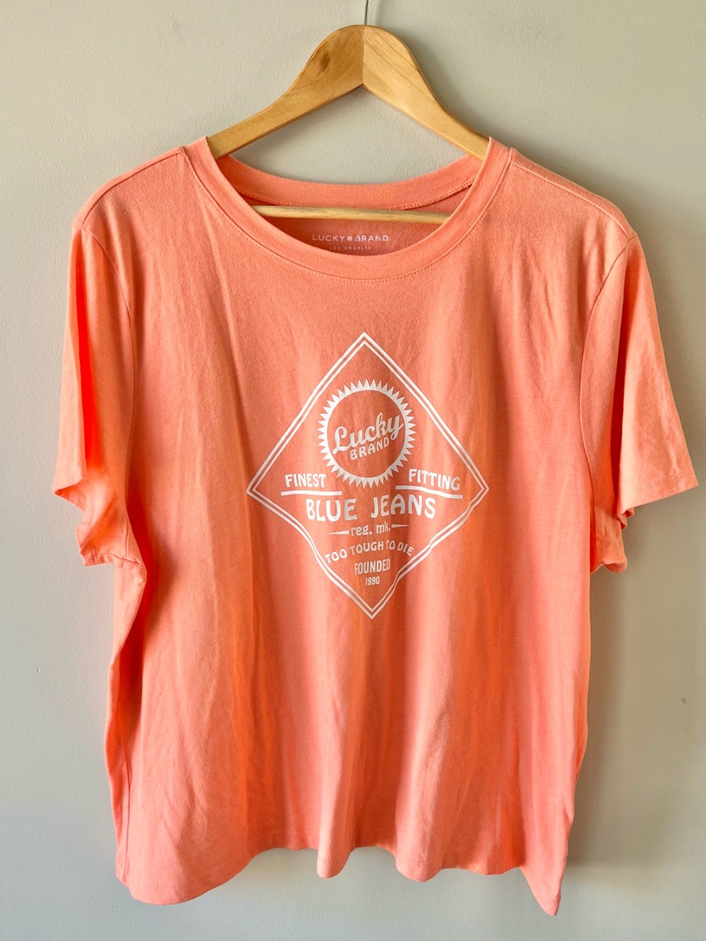 Lucky Brand Coral Pink Graphic Short Sleeve Tee Women's Size XXL -Casual Summer
